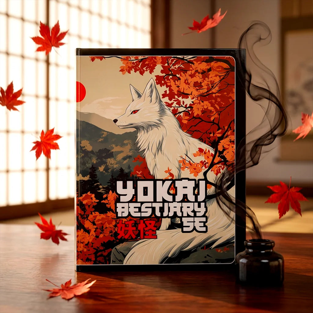 Banner with the cover of Yokai Bestiary 5e, a must-have dnd 5e book featuring unique dnd monsters, d&d monster lore, and adventure hooks inspired by Japanese legends. Perfect addition for anyone searching for dnd books, dnd books 5e, dnd 5e books, or d and d monsters to expand their dungeons and dragons monsters collection and enhance campaign adventures fernflowerpress.com