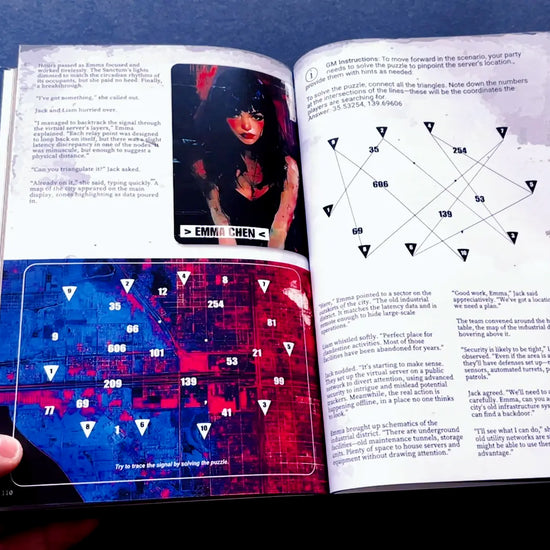 video review of the Cyberpunk Scenarios [1st Book], showcasing the mission plot hooks and cyber puzzles for ttrpg game masters. fernflowerpress.com