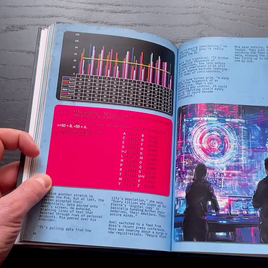 video review of the Cyberpunk Scenarios [2nd Book], showcasing the new mission plot hooks and cyber puzzles for ttrpg game masters. fernflowerpress.com